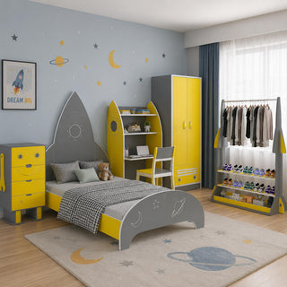 Rocket Kids Room Series by FitmentCraft featuring rocket bed, study table, wardrobe & playful space-themed kids furniture.