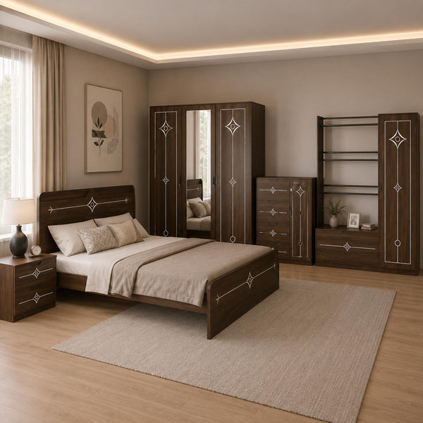 Victorian Bedroom Series by FitmentCraft featuring elegant bed, wardrobe, dressing table & premium wooden storage. 