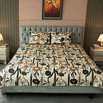 Wild Petal Printed Bed Sheet – Black । PBS - 0071