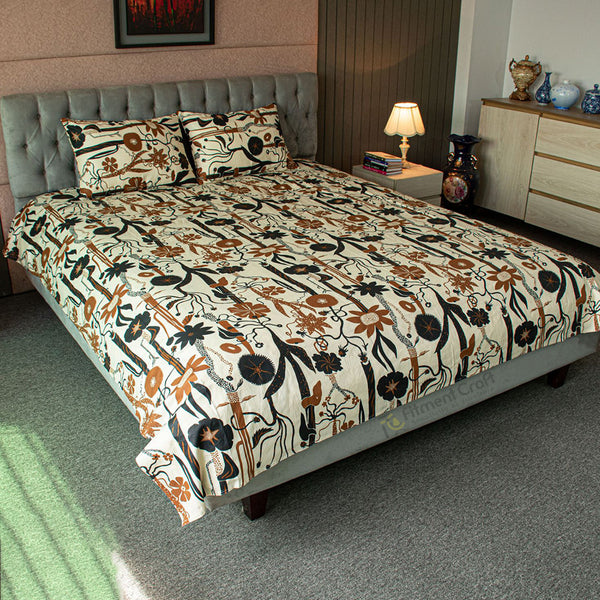 Wild Petal Printed Bed Sheet – Black । PBS - 0071