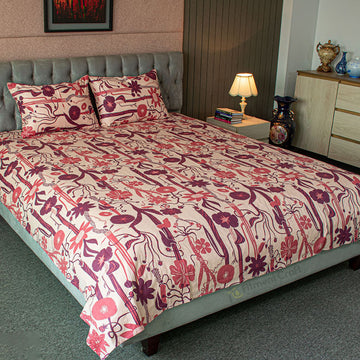 Wild Petal Printed Bed Sheet – Wine । PBS - 0072