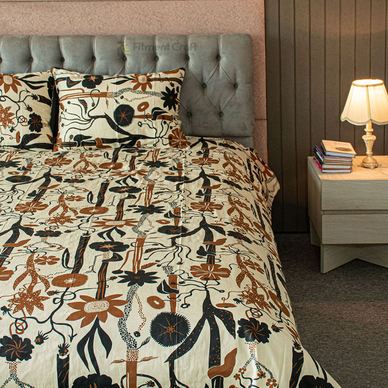 Wild Petal Printed Bed Sheet – Black । PBS - 0071