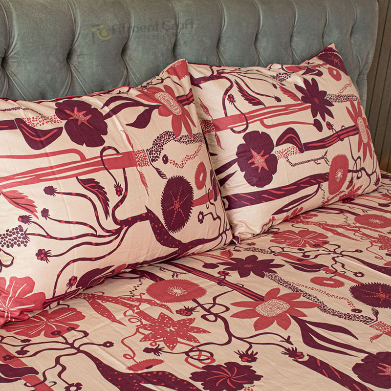Wild Petal Printed Bed Sheet – Wine । PBS - 0072