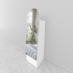 Modern dressing table with full-length mirror, white finish and wooden drawer