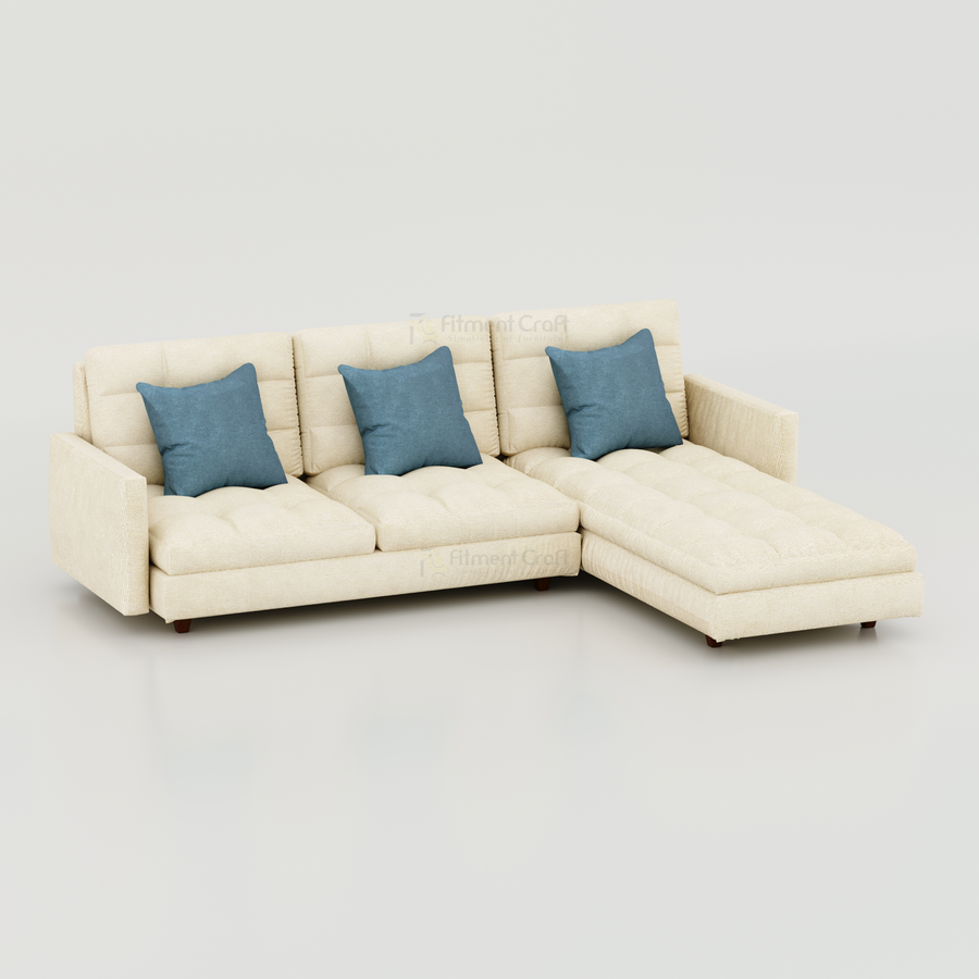 Modern L-shaped sofa setup for family living room by Fitment Craft