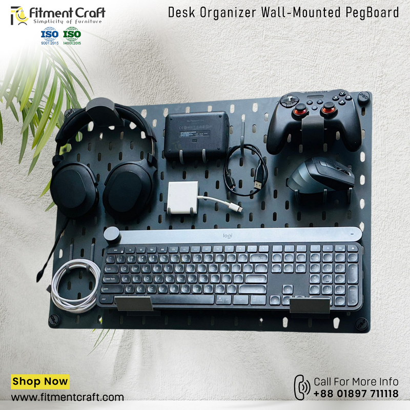 Desk Organizer Wall-Mounted PegBoard – 22×16 Inch