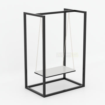 Elegant Indoor Swing with Black Metal Frame and Hanging Seat for Modern Living Room and Luxury Relaxation