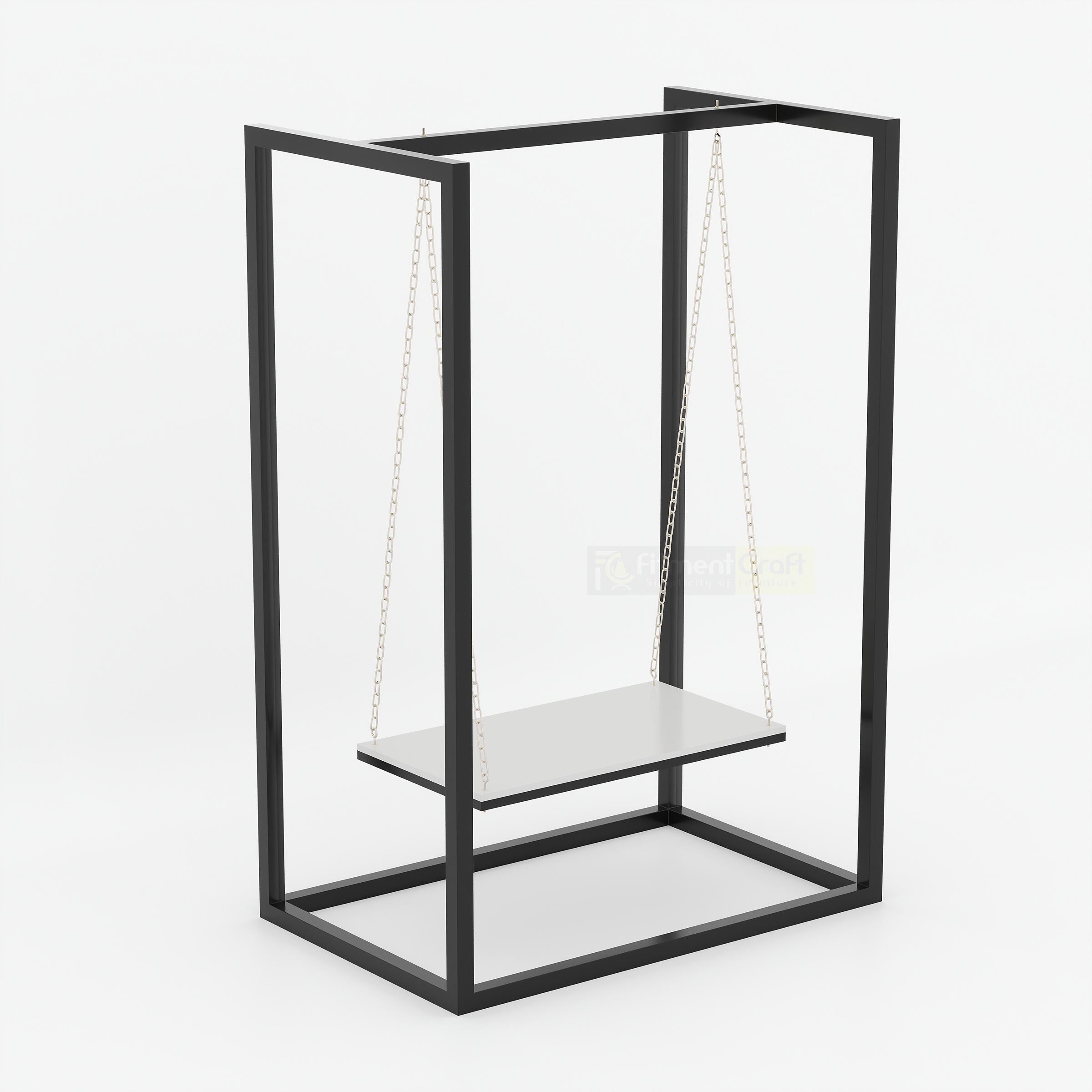 Elegant Indoor Swing with Black Metal Frame and Hanging Seat for Modern Living Room and Luxury Relaxation