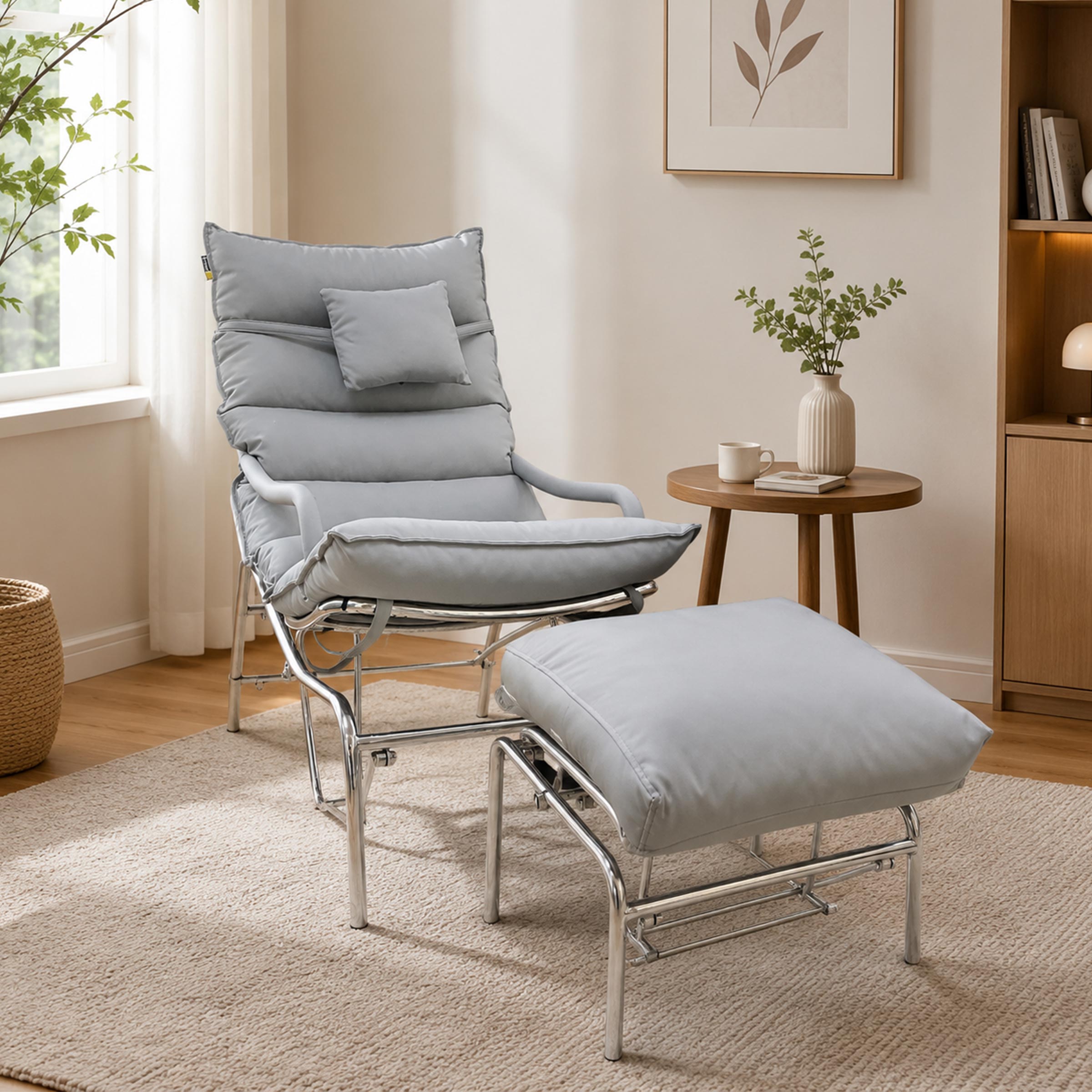 Buy Relaxo recliner chair with ottoman in Bangladesh, grey padded lounge chair for modern home and office comfort now BD
