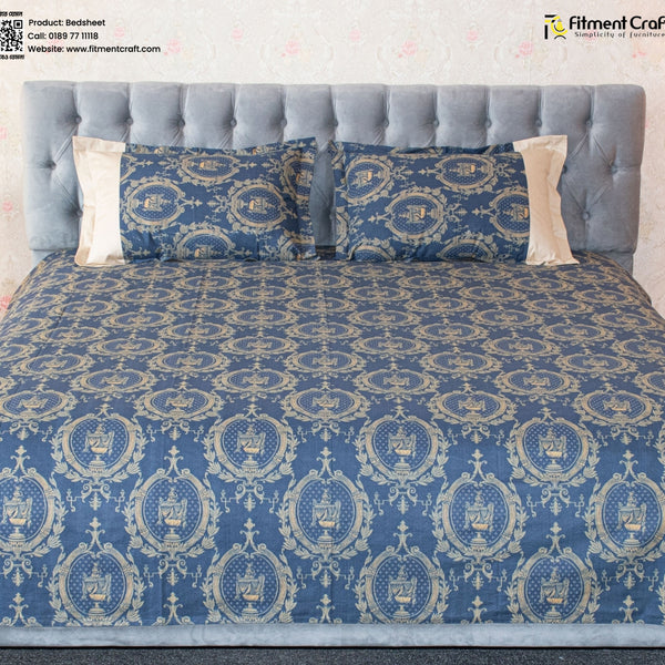 Navy Trophy Print Bedsheet - PBS - 0029