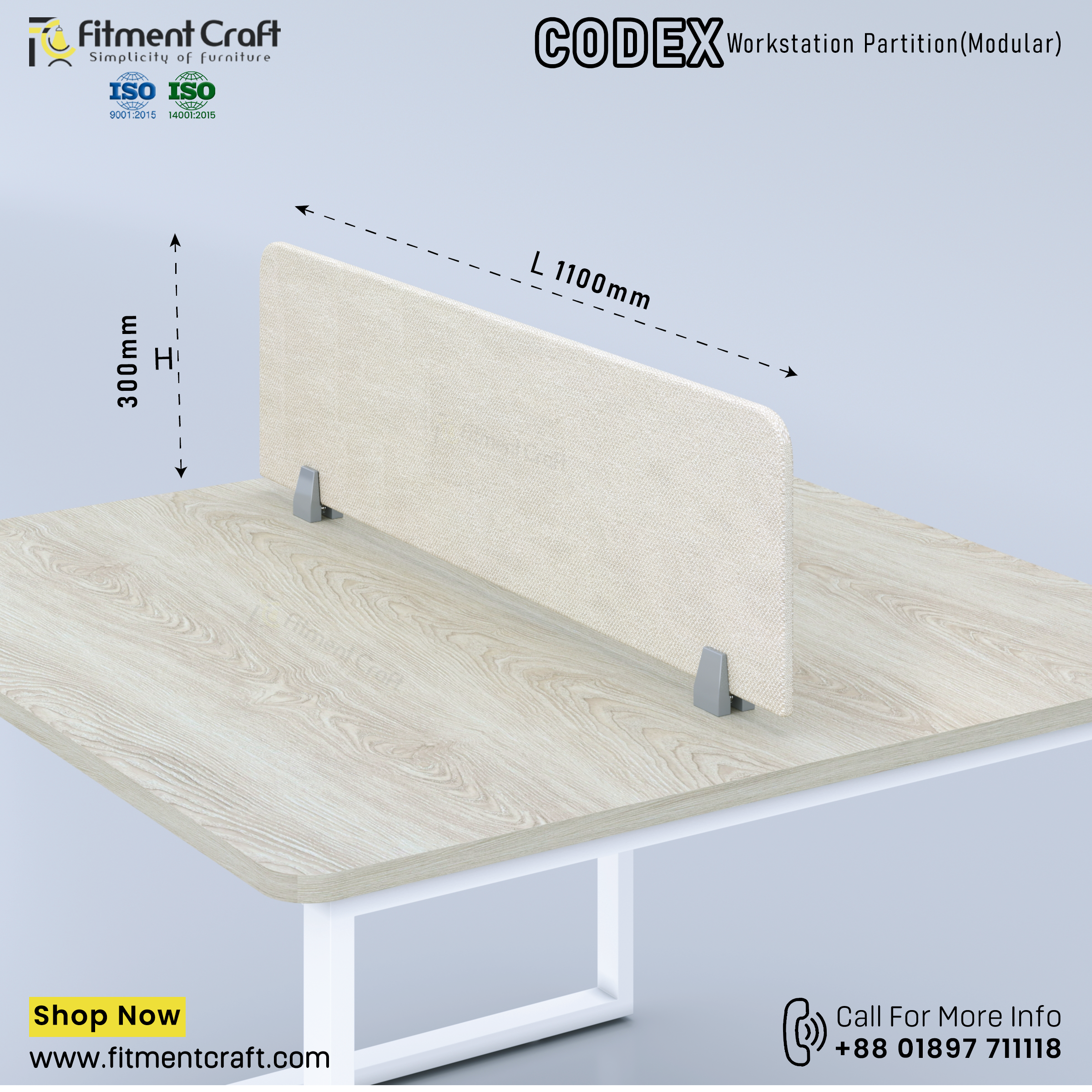 Codex-Workstation Modular Partition (1100X300X18mm) । WSMP-BRF-001