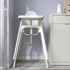 White toddler feeding chair with tray, safety belt and portable legs for home, daycare and restaurant dining in BD today
