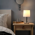 White shade Barlast Table Lamp with black steel base, perfect for bedroom, living room, study and bedside use BD buy now