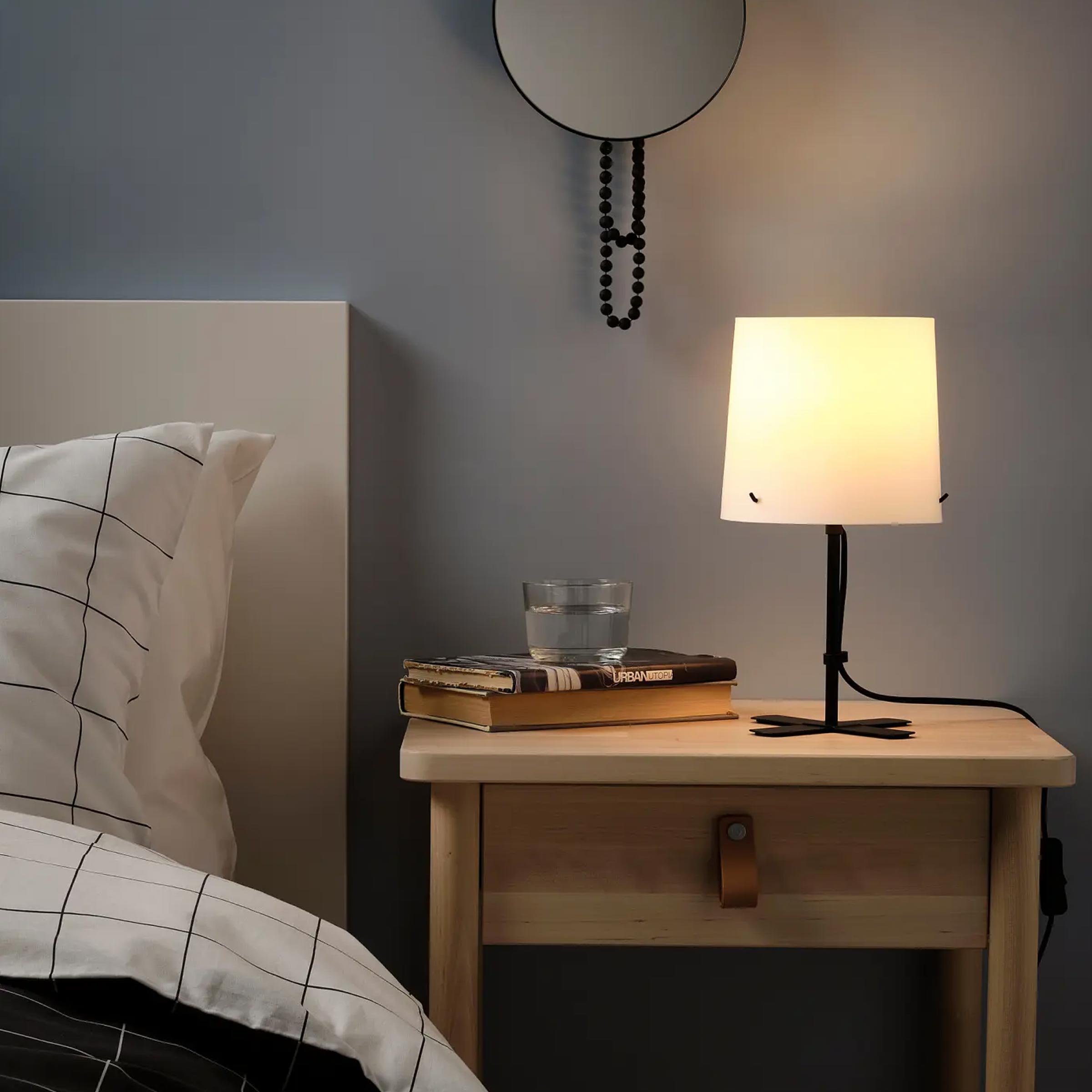 White shade Barlast Table Lamp with black steel base, perfect for bedroom, living room, study and bedside use BD buy now