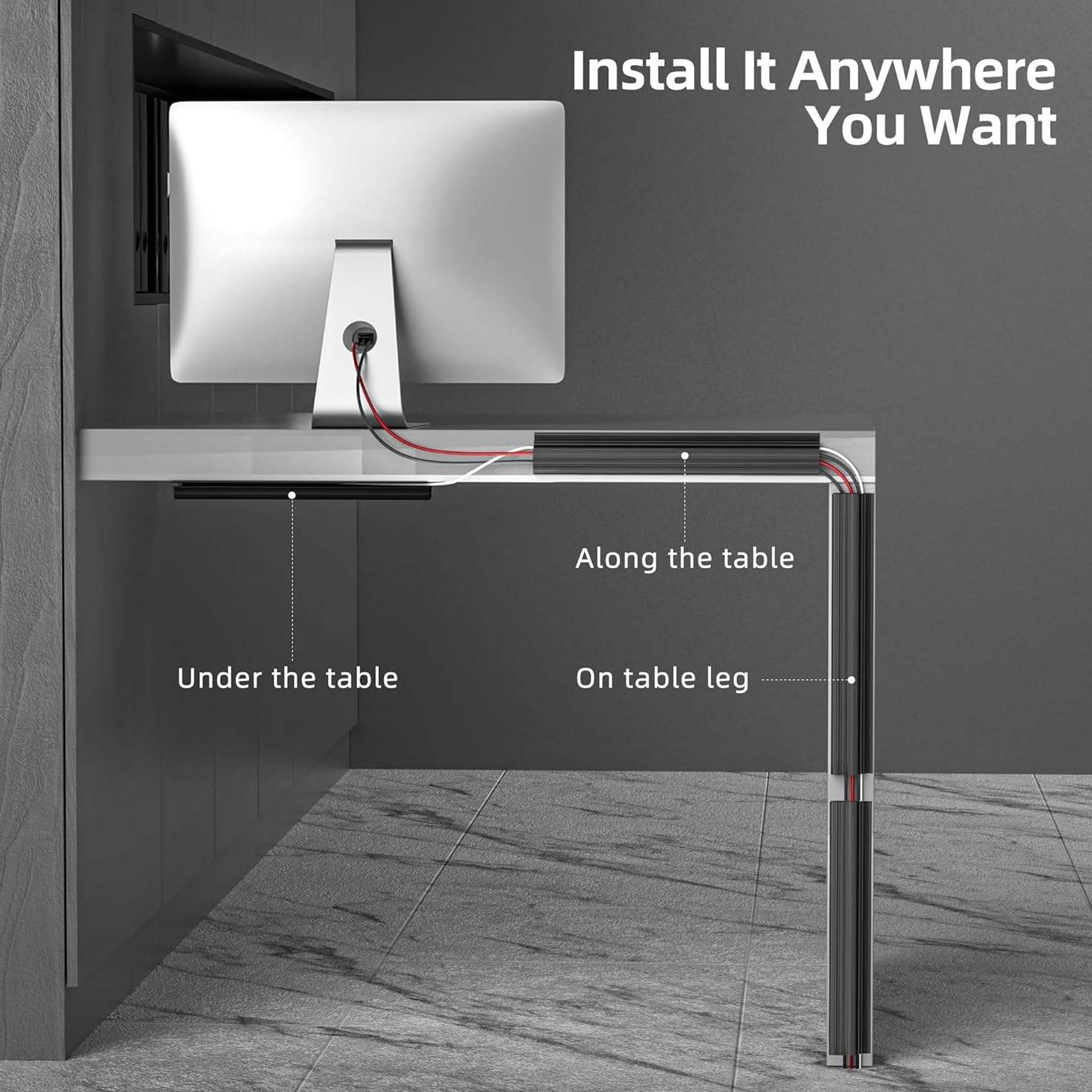 PVC Cable Trunking Organizer with open top design, strong adhesive backing, ideal for office desk cable support BD setup