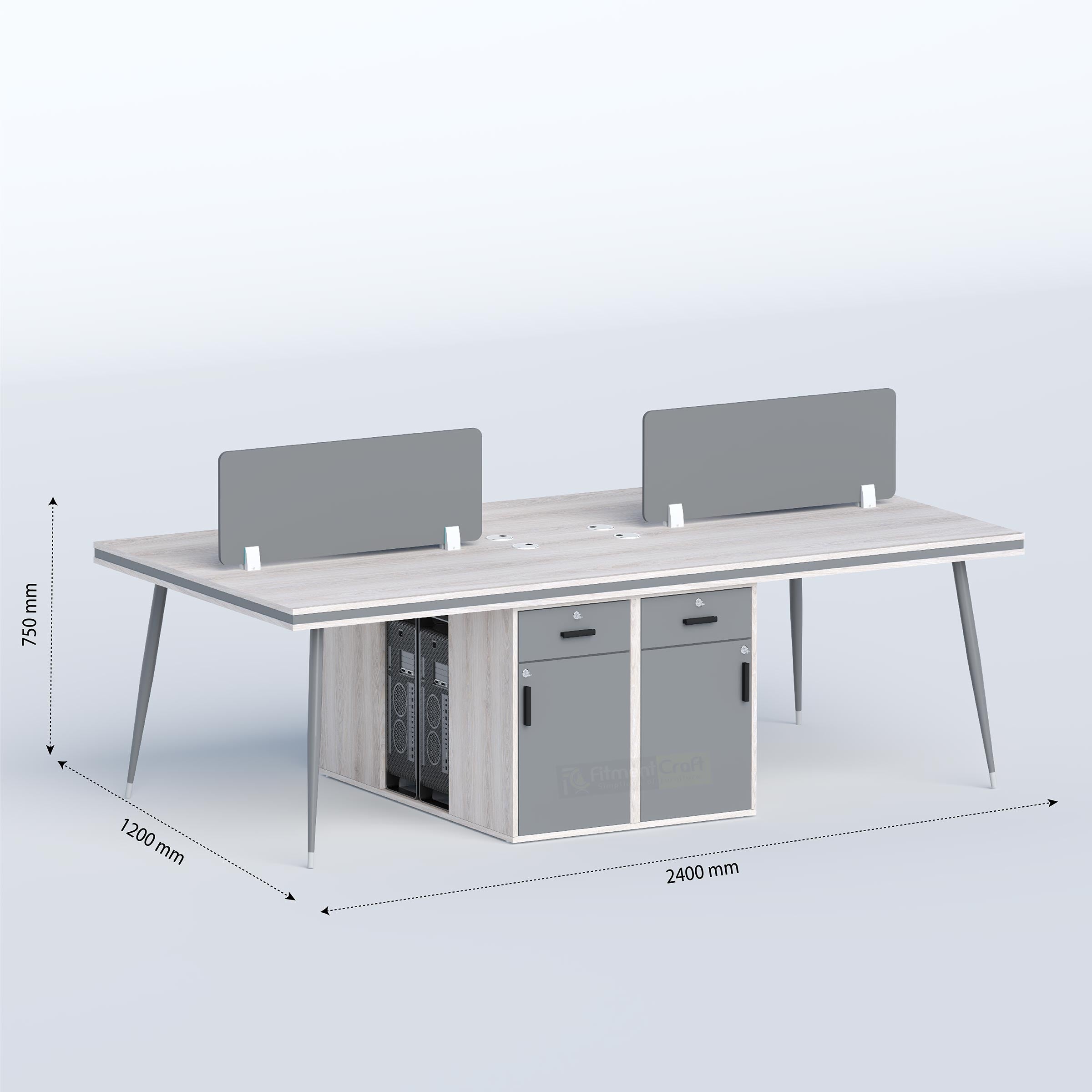Professional Cluster Face-to-Face Four Seater (Middle Organizer) Workstation with middle organizer storage, workstation dividers, and contemporary office furniture design for productive teamwork.