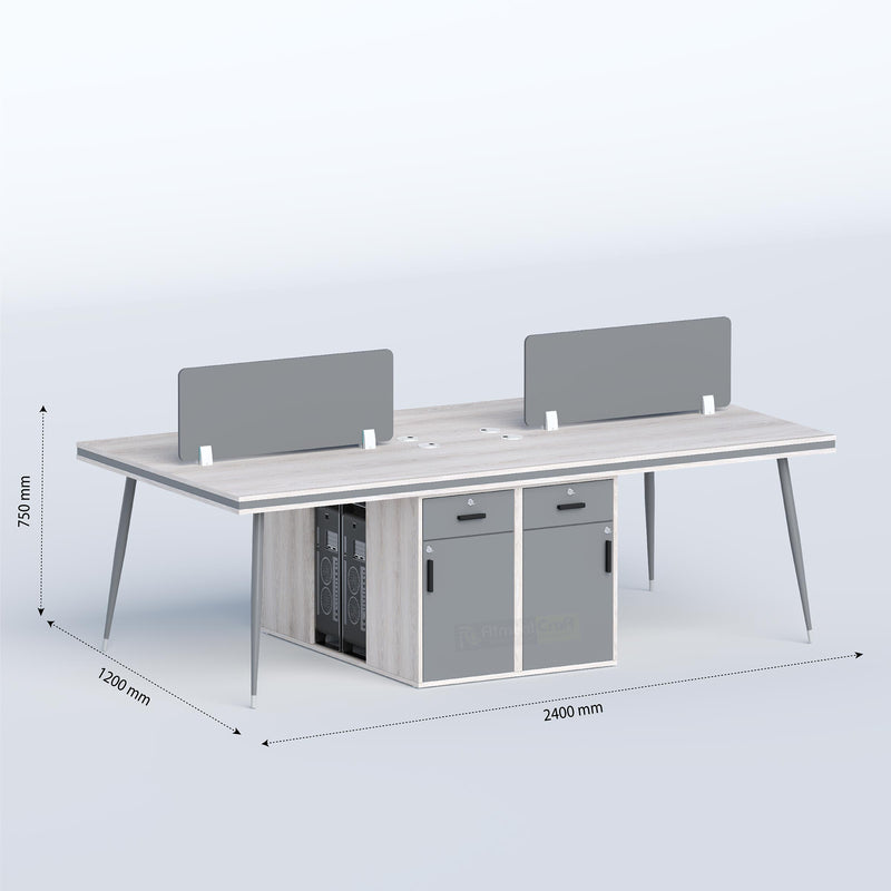 Professional Cluster Face-to-Face Four Seater (Middle Organizer) Workstation with middle organizer storage, workstation dividers, and contemporary office furniture design for productive teamwork.
