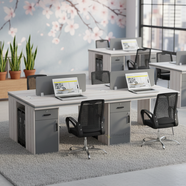 Cluster-Face to face Four seater (Side Organizer) workstation