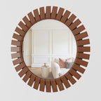 Clyro round wall mirror with decorative frame for bedroom, living room, entryway, and premium home interior style online