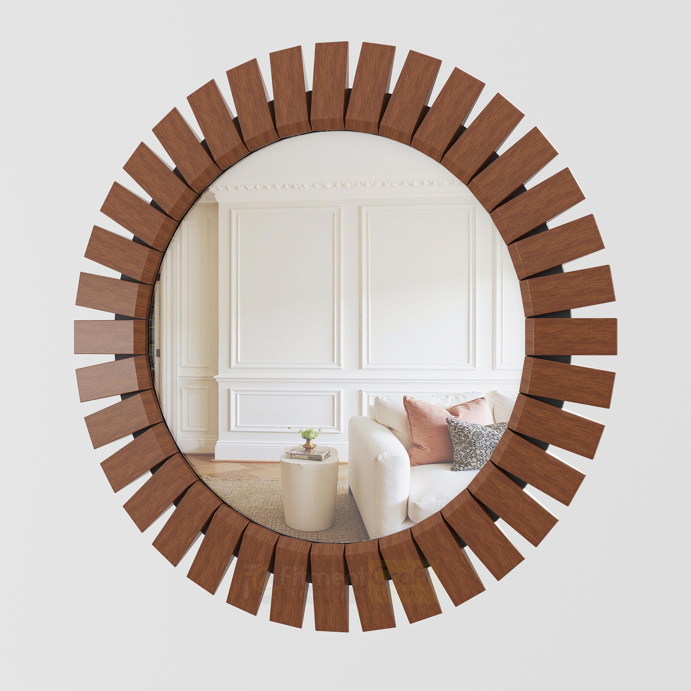 Clyro round wall mirror with decorative frame for bedroom, living room, entryway, and premium home interior style online