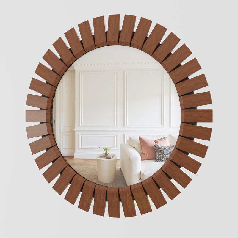 Clyro round wall mirror with decorative frame for bedroom, living room, entryway, and premium home interior style online