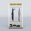 Buy a Compact Retail Stand in Bangladesh with mobile wheels, clothing rail, storage shelves and custom brand panel.