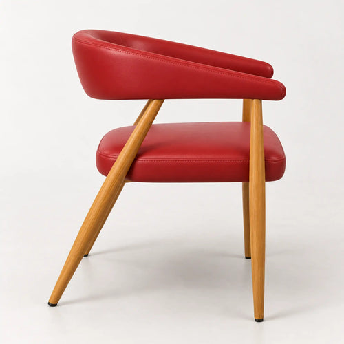 Side view of red Contour café chair