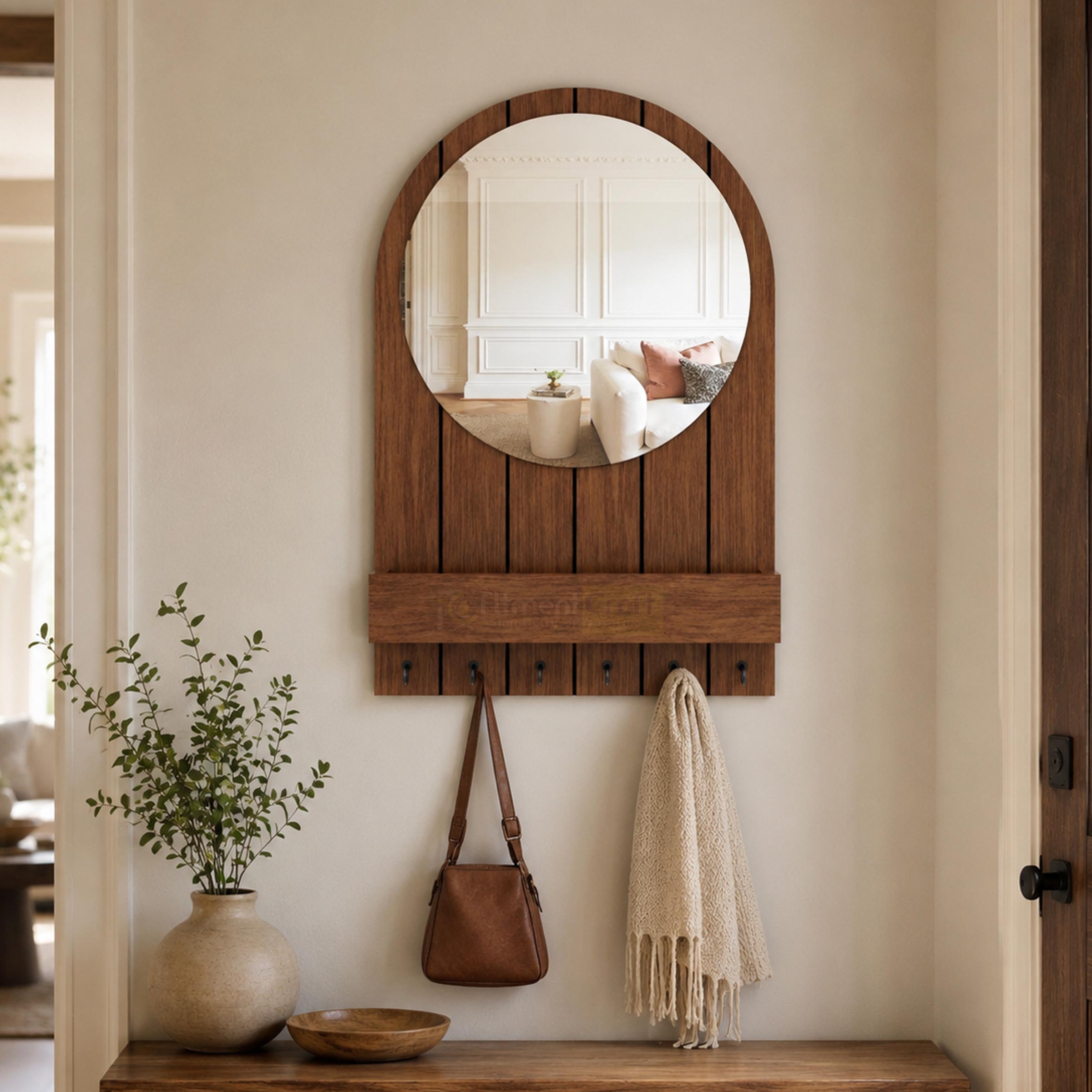 Stylish Creso Wall Hanging Mirror with shelf and hooks for bedroom, hallway, and entryway decor in Bangladesh homes now.