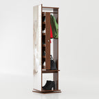 Wooden rotatable mirror organizer cabinet with hidden shelves and clothing storage for bedroom interiors