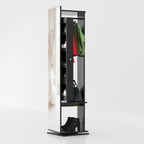 Modern standing mirror cabinet with rotating storage organizer and hanging space for dressing room use