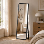 Rotatable full-length mirror with solid wood frame for modern bedroom and dressing room interior decor