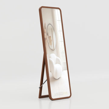 Contemporary rotatable dressing mirror with slim wooden frame for luxury living room interior styling