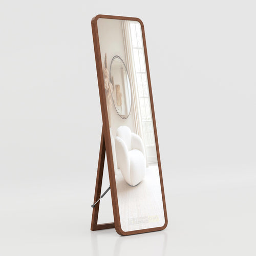 Contemporary rotatable dressing mirror with slim wooden frame for luxury living room interior styling