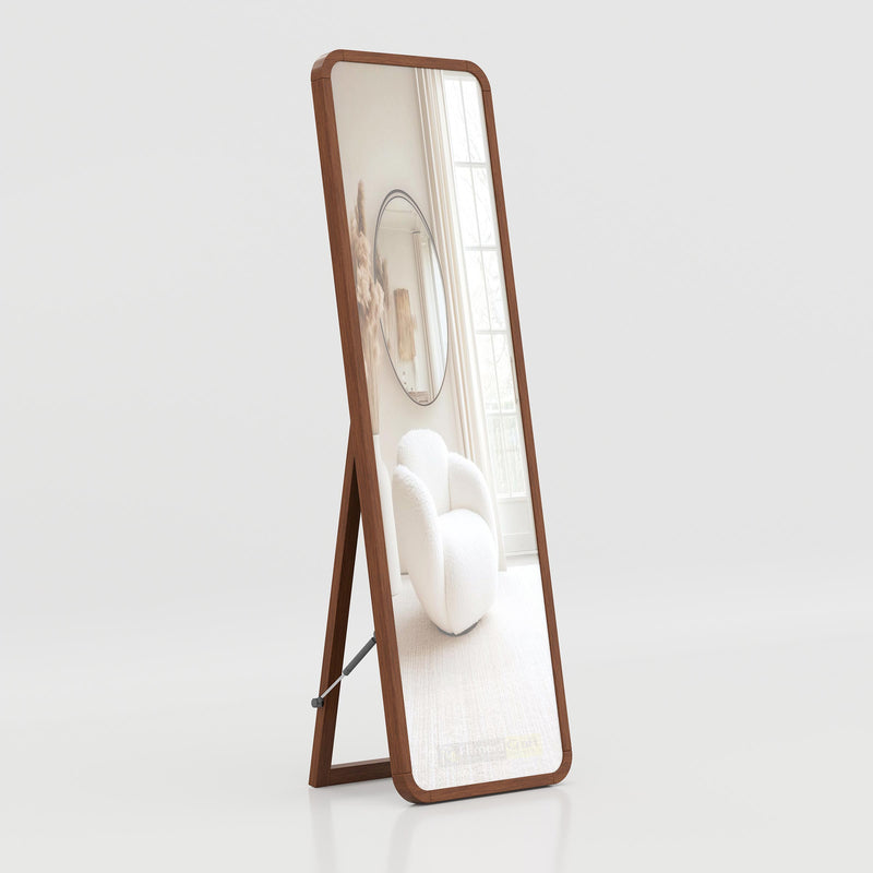 Contemporary rotatable dressing mirror with slim wooden frame for luxury living room interior styling