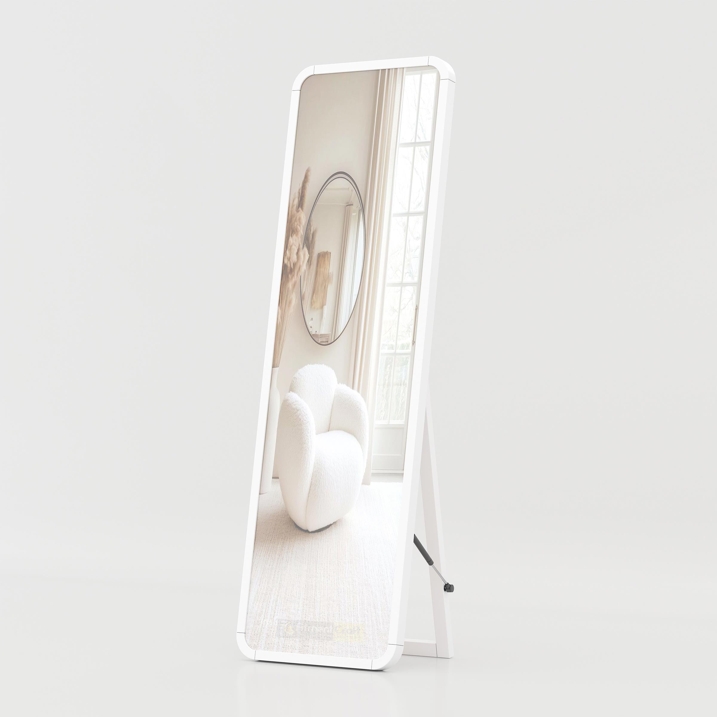 Stylish standing mirror with modern rectangular frame design for bedroom and apartment decoration