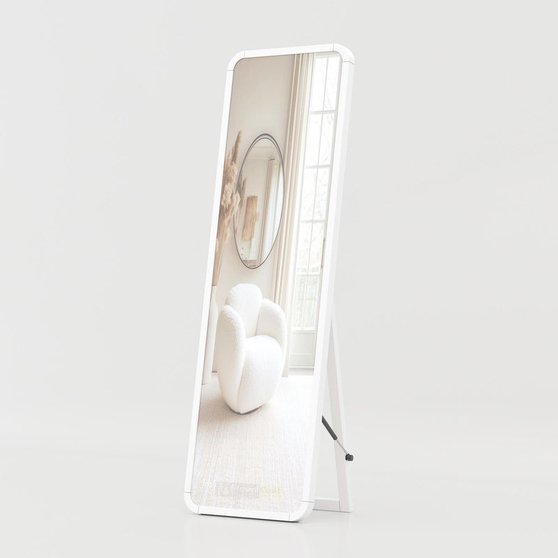 Stylish standing mirror with modern rectangular frame design for bedroom and apartment decoration