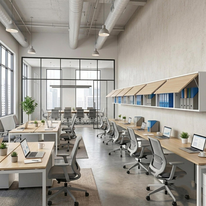 Contemporary hanging office cabinet with durable LB board construction for organized file and document management