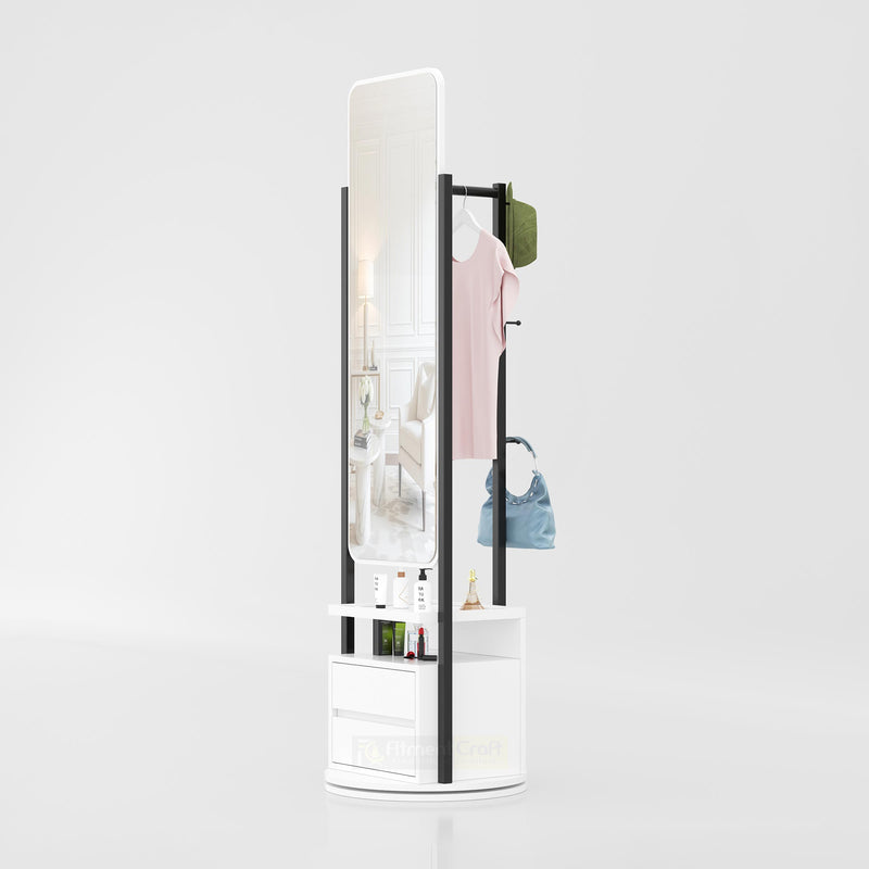 Dario Rotatable Mirror with drawers, shelves, and hanging rack for bedroom dressing space in Bangladesh homes today now!