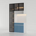 Delen Dinner Wagon modern kitchen storage unit with glass shelves LED lighting and spacious compartments for organized dining space