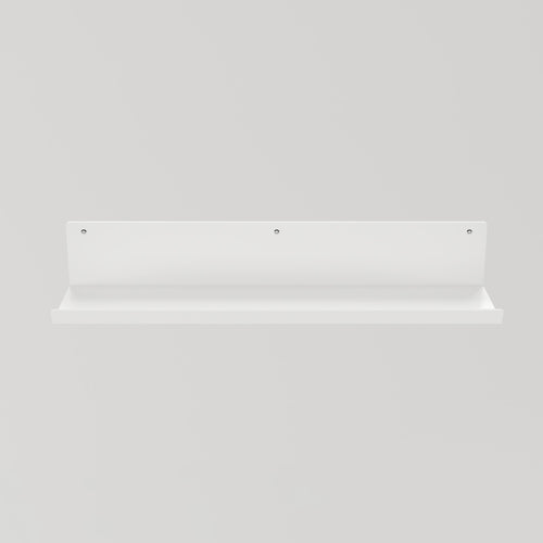 Durable white wall-mounted shelf with a sleek design, suitable for displaying decor and organizing essentials.