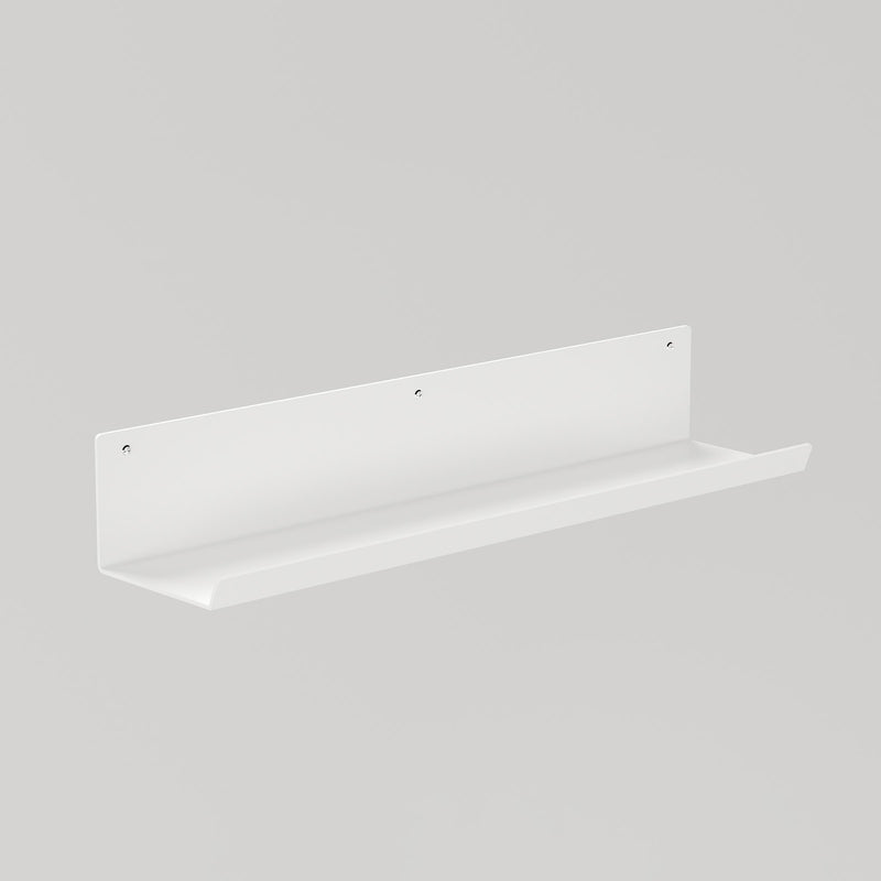 Wall-mounted white shelf with clean lines and a modern look, designed for compact and elegant storage.