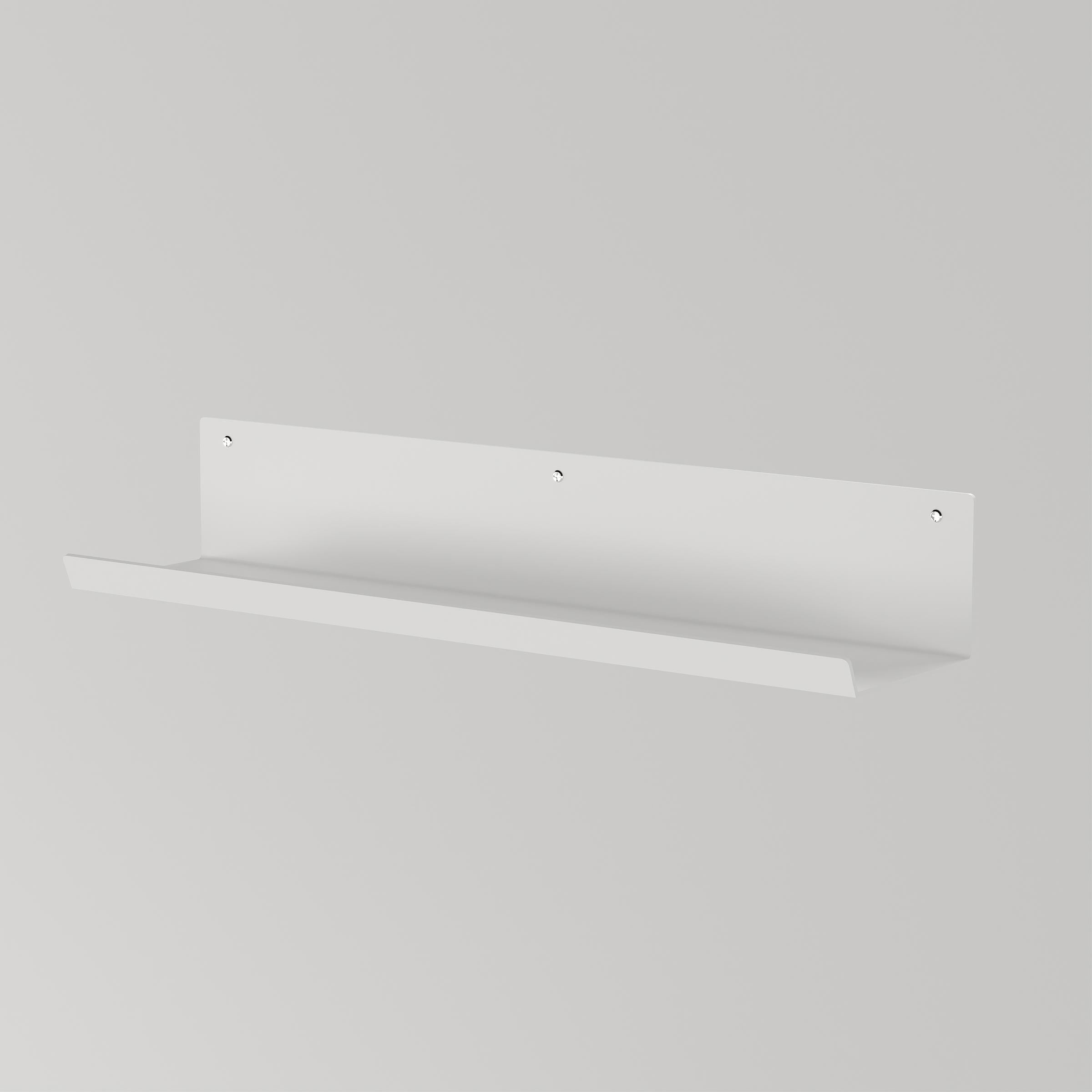 Powder-coated white wall shelf with 600mm width, ideal for organizing and enhancing room decor.