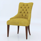 Mustard Divon Dining Chair with textured fabric upholstery, tufted back, curved armrests and wooden legs for stylish dining spaces.