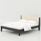 Enora Bed - Headboard+Cusion Version king size bed with padded headboard and modern wooden frame for bedroom interiors.