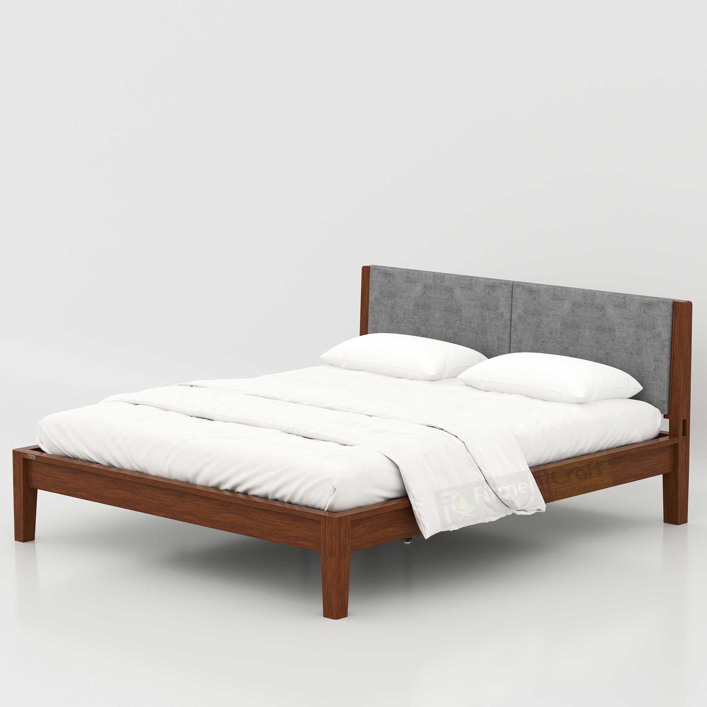 Enora Bed - Headboard+Cusion Version king bed featuring cushioned headboard, wood finish, and minimalist bedroom design.
