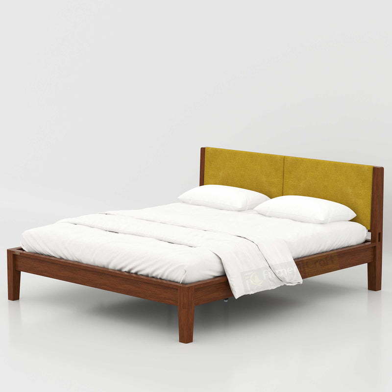 Enora Bed - Headboard+Cusion Version with Shanell fabric headboard and solid wood legs for elegant contemporary bedrooms.