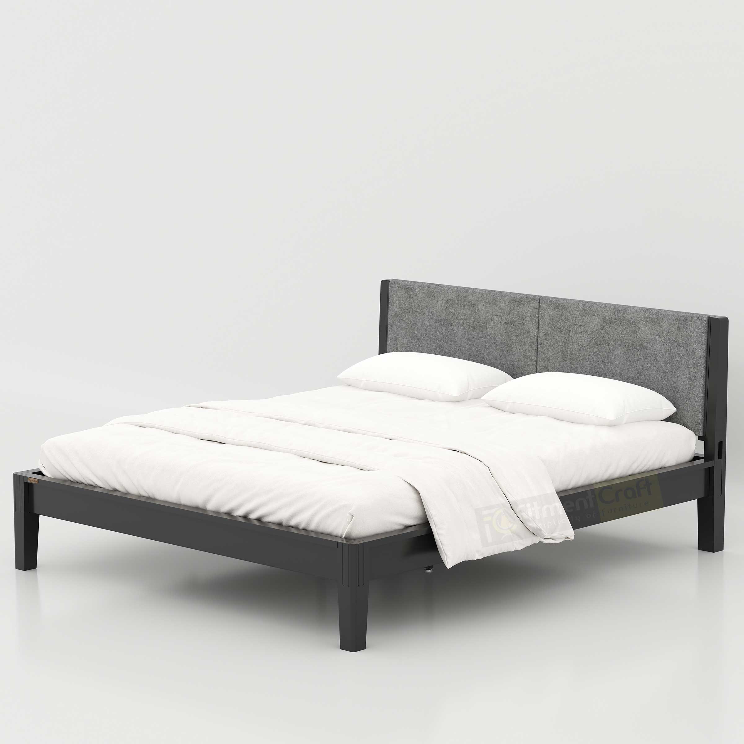 Enora Bed - Headboard+Cusion Version stylish king size bed with padded fabric backrest for comfortable bedroom interiors.