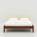 Enora King Size Bed with modern minimalist design, upholstered backrest and strong wooden frame for contemporary bedrooms.