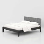 Enora King Size Bed with sturdy wooden construction, upholstered headboard and minimalist style for premium bedroom interiors.