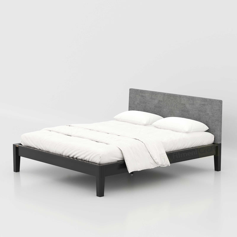Enora King Size Bed with sturdy wooden construction, upholstered headboard and minimalist style for premium bedroom interiors.